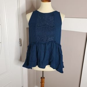 Blue Sleeveless Baby Doll Top sz Medium